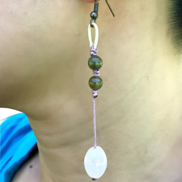 Classy Oblong Rose Quartz Gemstone Earrings - Picture 5 of 5